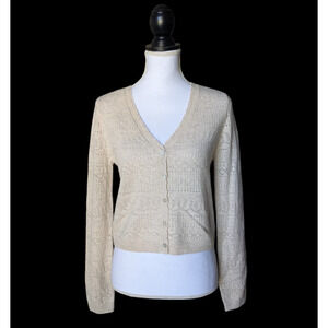 House of Harlow Beige Oatmeal Cropped Cashmere Cardigan Sweater New Size Medium
